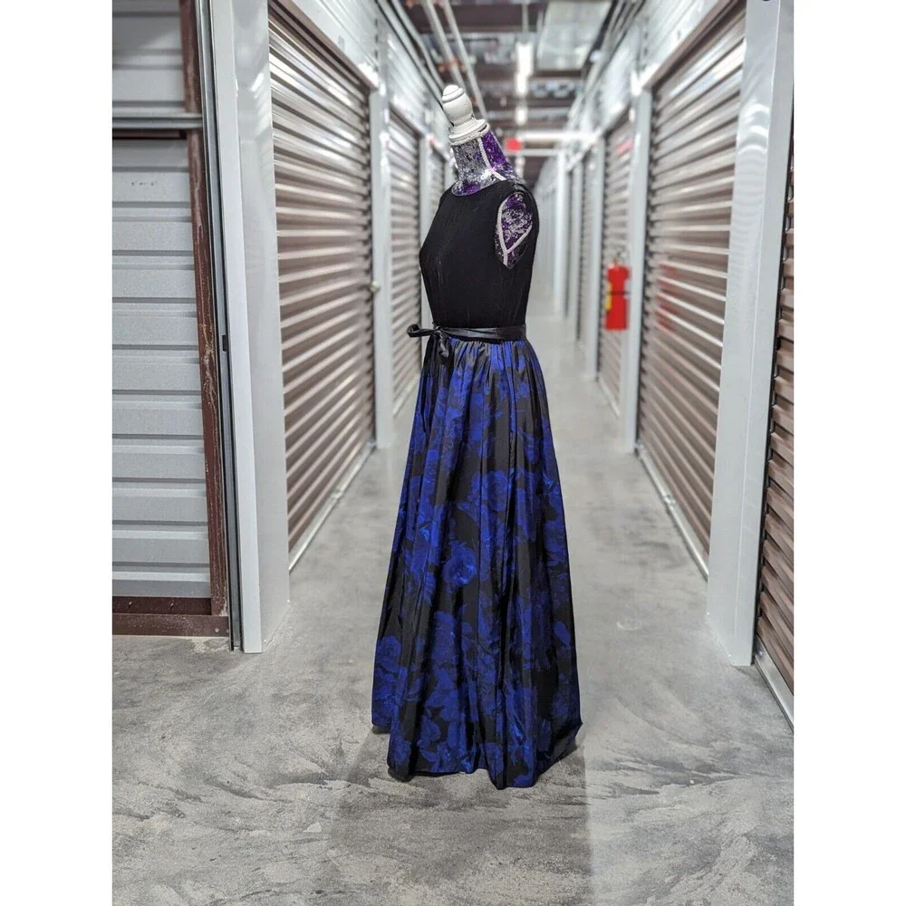 Aidan Mattox Black and Blue Maxi Dress - Picture 6 of 12